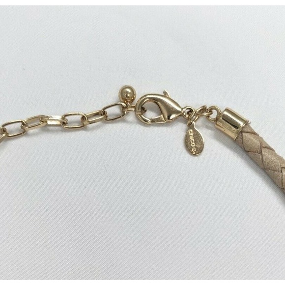 CHICO'S Pendant Necklace Circle Brown Gold Tone Silver Tone Metallic Tan Braided - Picture 6 of 9